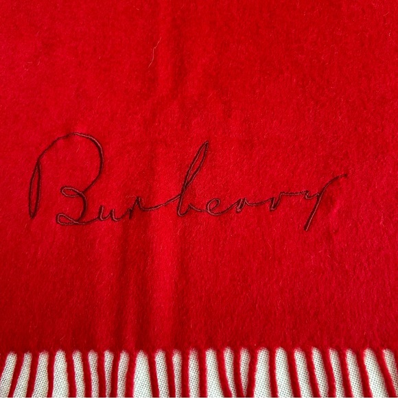 •Burberry Cashmere Large Scarf Embroidered Logo 12”x80”NWOT Made in Scotland - Picture 10 of 11